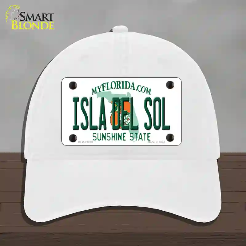 Isla Del Sol Florida Novelty License Plate Hat Unconstructed Cotton / White