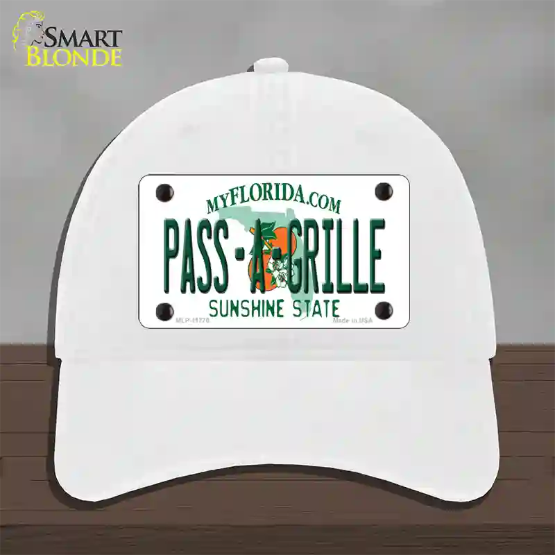 Pass A Grille Florida Novelty License Plate Hat Unconstructed Cotton / White