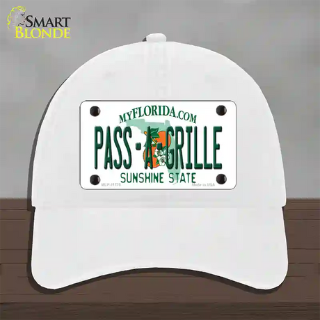 Pass A Grille Florida Novelty License Plate Hat Unconstructed Cotton / White