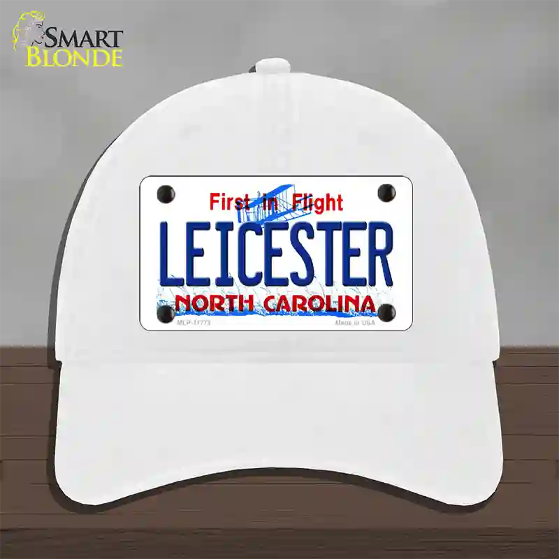 Leicester North Carolina State Novelty License Plate Hat Unconstructed Cotton / White