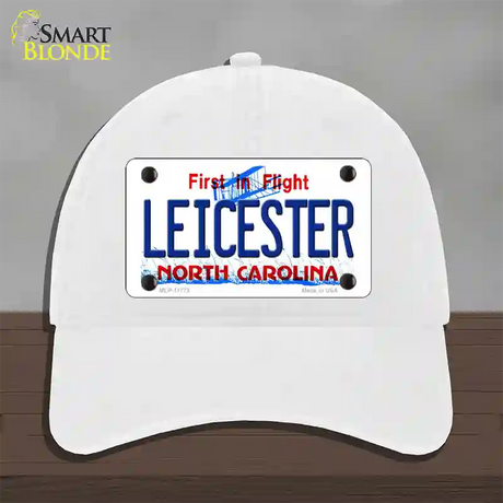 Leicester North Carolina State Novelty License Plate Hat Unconstructed Cotton / White