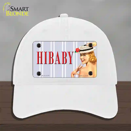 Hi Baby Vintage Pinup Novelty License Plate Hat Unconstructed Cotton / White