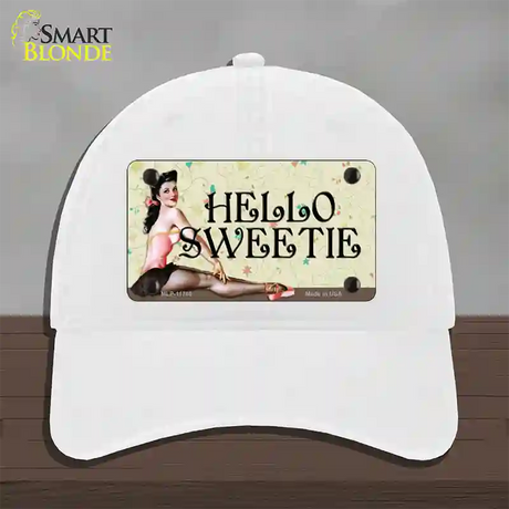 Hello Sweetie Vintage Pinup Novelty License Plate Hat Unconstructed Cotton / White