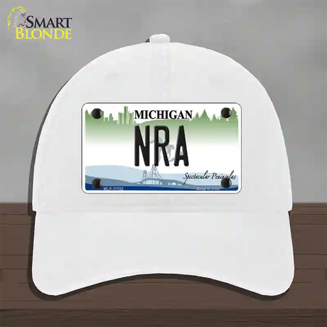 NRA Michigan Novelty License Plate Hat Unconstructed Cotton / White