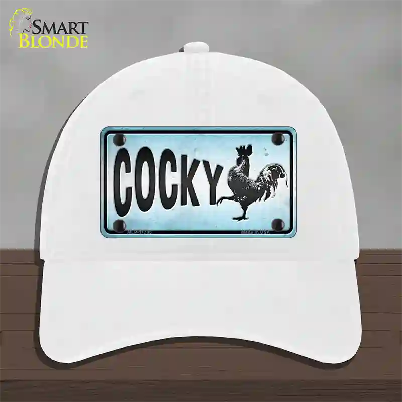 Cocky Chicken Novelty License Plate Hat Unconstructed Cotton / White