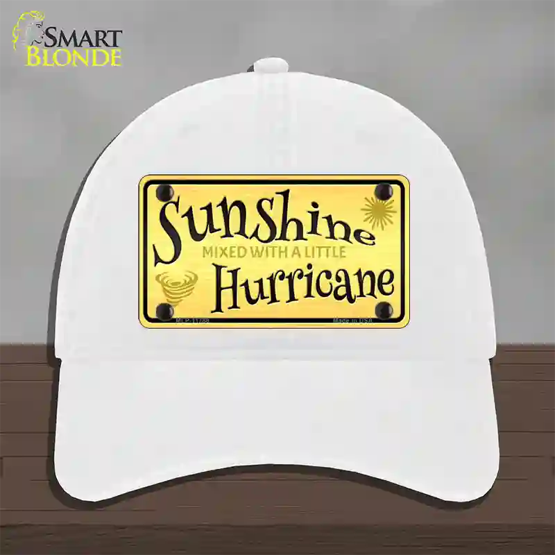 Sunshine With A Little Hurricane Novelty License Plate Hat Unconstructed Cotton / White