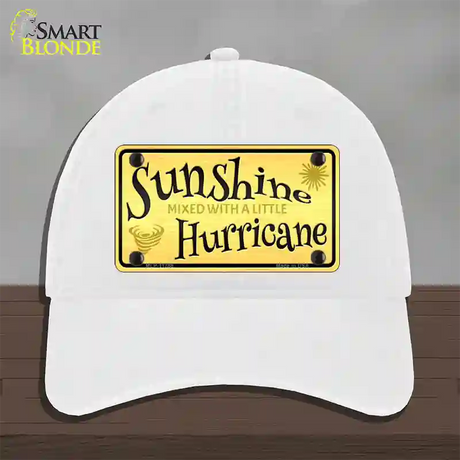 Sunshine With A Little Hurricane Novelty License Plate Hat Unconstructed Cotton / White