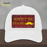 Respect the Stache Novelty License Plate Hat Unconstructed Cotton / White