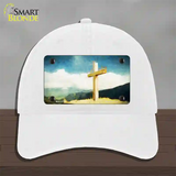 Lone Cross in the Sky Novelty License Plate Hat Unconstructed Cotton / White