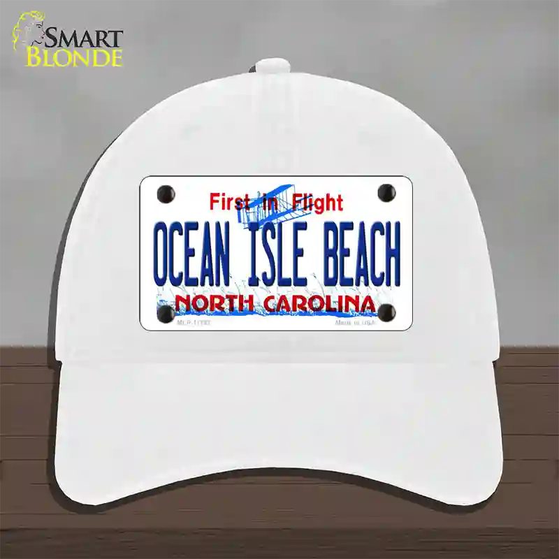 Ocean Isle Beach North Carolina Novelty License Plate Hat Unconstructed Cotton / White