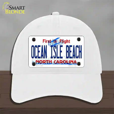 Ocean Isle Beach North Carolina Novelty License Plate Hat Unconstructed Cotton / White