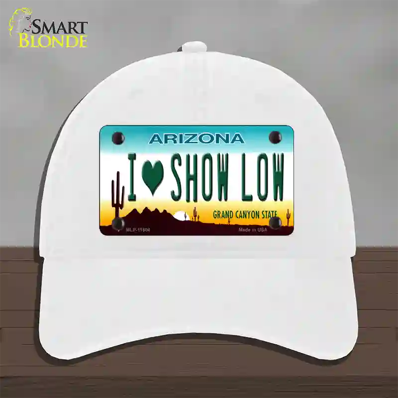 I Love Show Low Arizona Novelty License Plate Hat Unconstructed Cotton / White