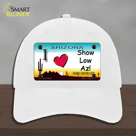 I Love Show Low AZ Novelty License Plate Hat Unconstructed Cotton / White