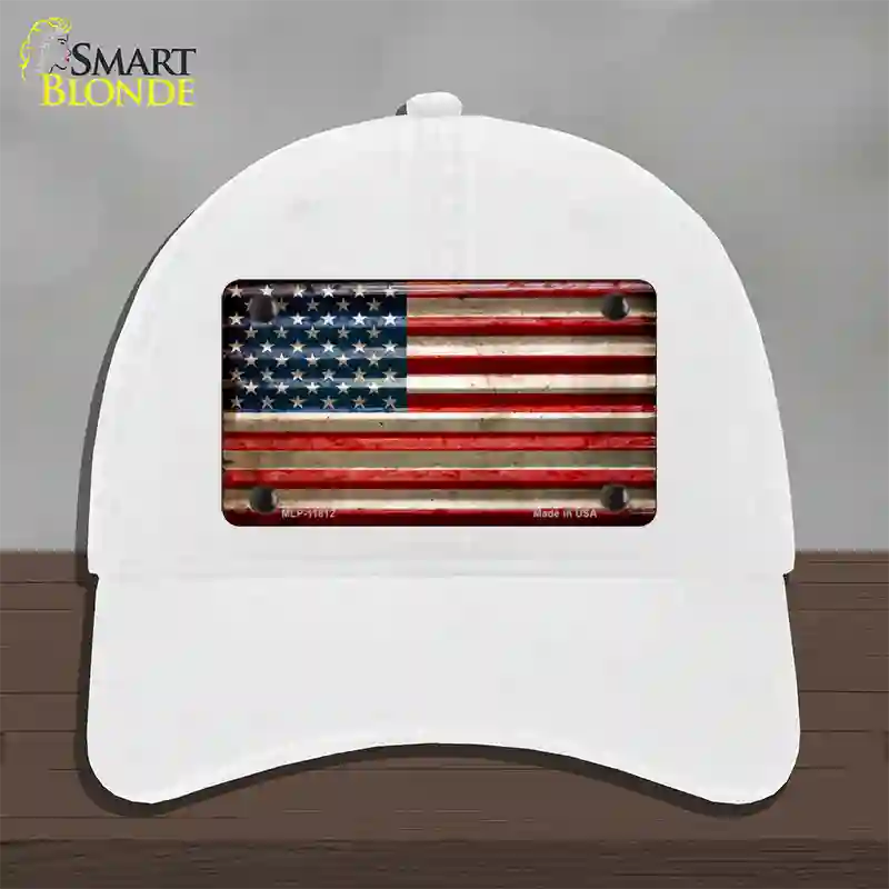 American Flag Corrugated Novelty License Plate Hat Unconstructed Cotton / White