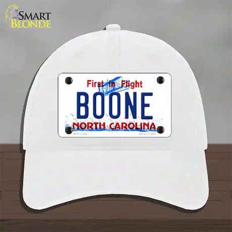 Boone North Carolina Novelty License Plate Hat Unconstructed Cotton / White