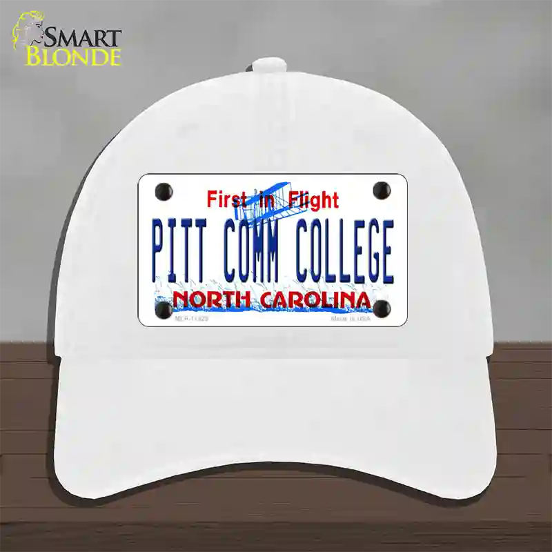 Pitt Comm College North Carolina Novelty License Plate Hat Unconstructed Cotton / White