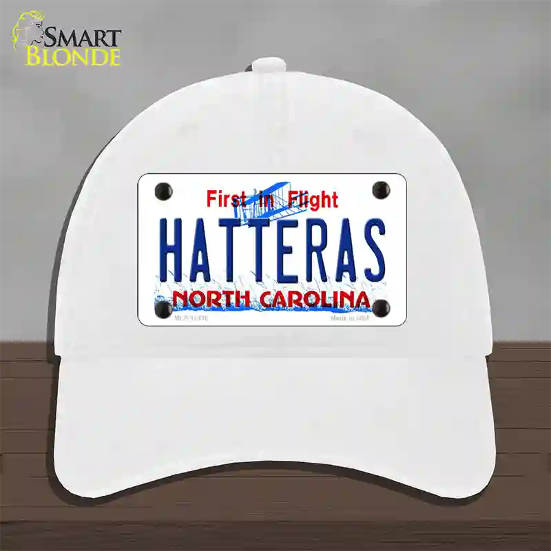 Hatteras North Carolina Novelty License Plate Hat Unconstructed Cotton / White