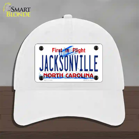 Jacksonville North Carolina Novelty License Plate Hat Unconstructed Cotton / White