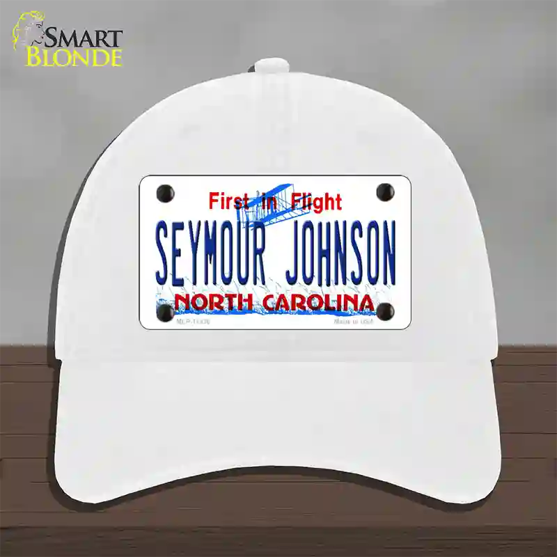 Seymour Johnson North Carolina Novelty License Plate Hat Unconstructed Cotton / White