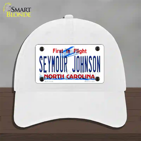 Seymour Johnson North Carolina Novelty License Plate Hat Unconstructed Cotton / White