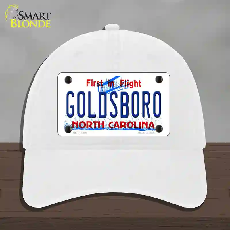 Goldsboro North Carolina Novelty License Plate Hat Unconstructed Cotton / White