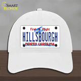 Hillsbourgh North Carolina Novelty License Plate Hat Unconstructed Cotton / White