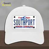 Southport North Carolina Novelty License Plate Hat Unconstructed Cotton / White