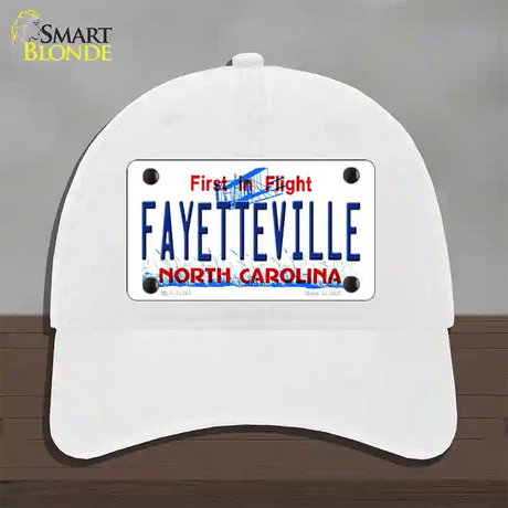 Fayetteville North Carolina Novelty License Plate Hat Unconstructed Cotton / White