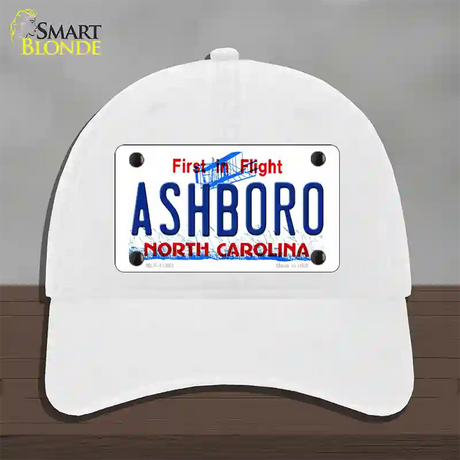 Ashboro North Carolina Novelty License Plate Hat Unconstructed Cotton / White