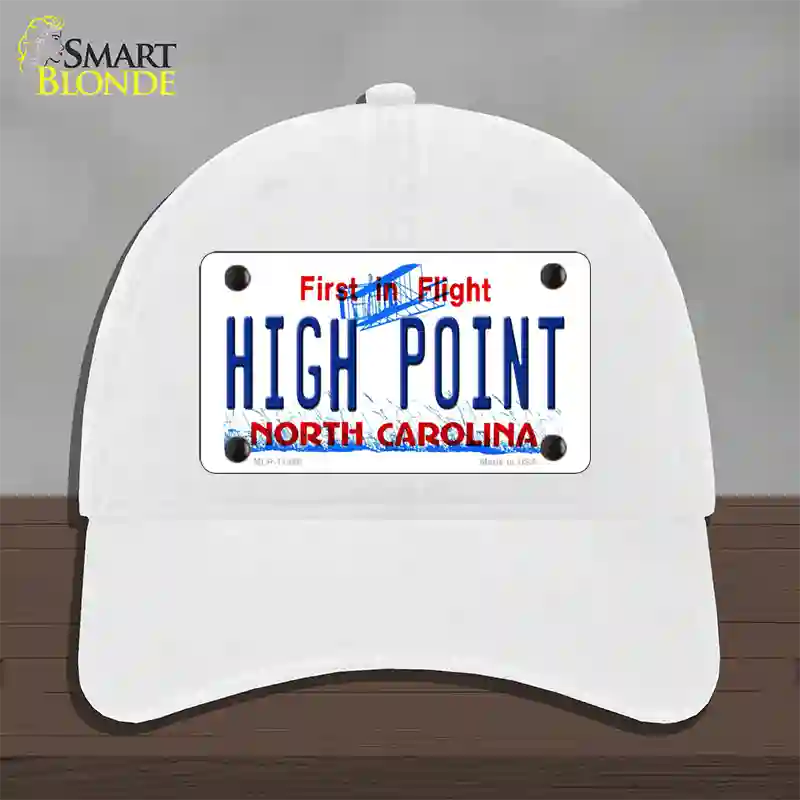 High Point North Carolina Novelty License Plate Hat Unconstructed Cotton / White