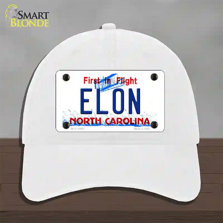 Elon North Carolina Novelty License Plate Hat Unconstructed Cotton / White