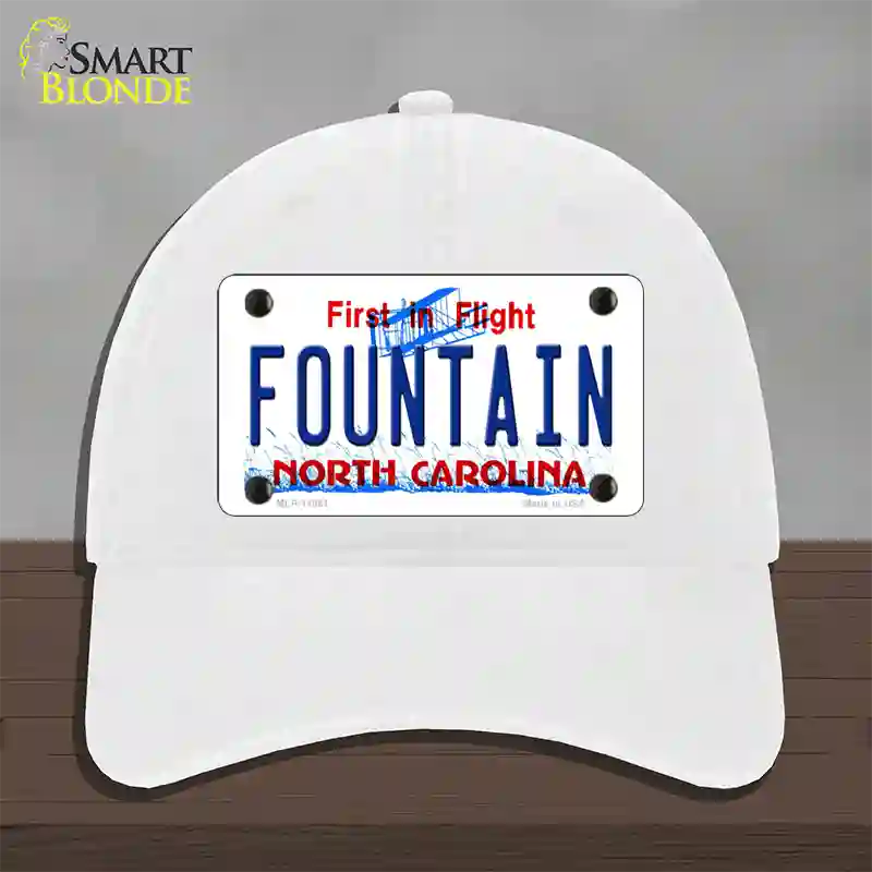 Fountain North Carolina Novelty License Plate Hat Unconstructed Cotton / White