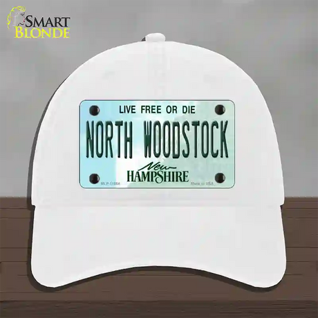 North Woodstock New Hampshire Novelty License Plate Hat Unconstructed Cotton / White