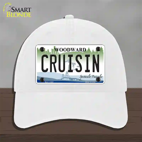 Cruisin Woodward Michigan Novelty License Plate Hat Unconstructed Cotton / White