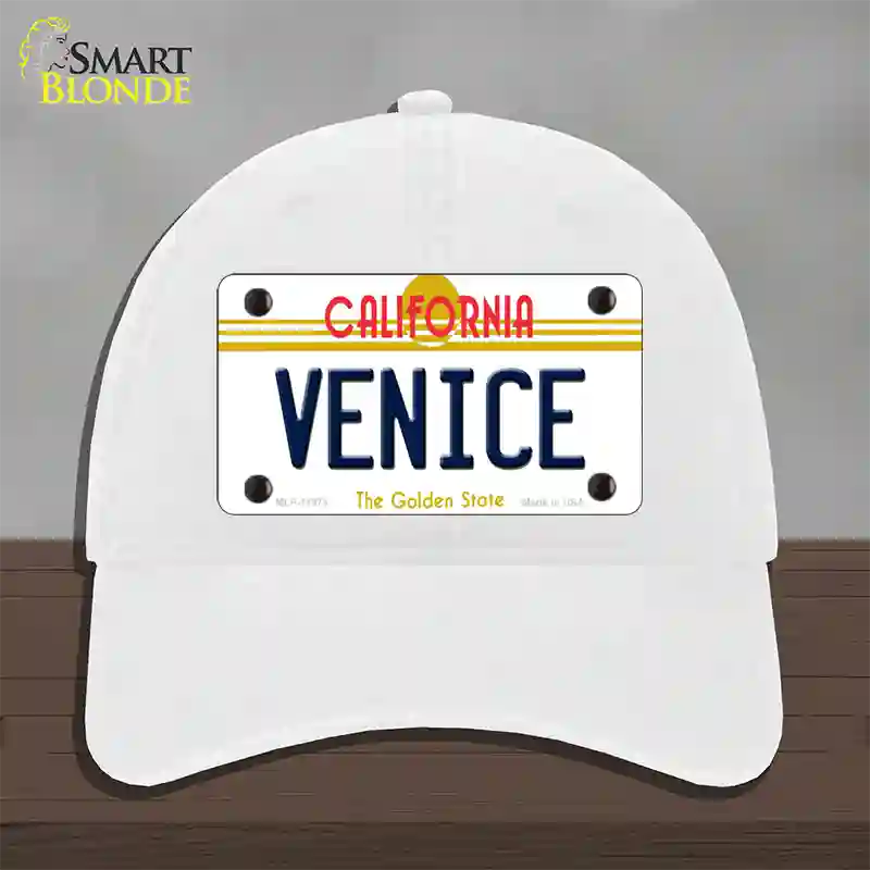 Venice California Novelty License Plate Hat Unconstructed Cotton / White