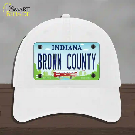 Brown County Indiana Novelty License Plate Hat Unconstructed Cotton / White