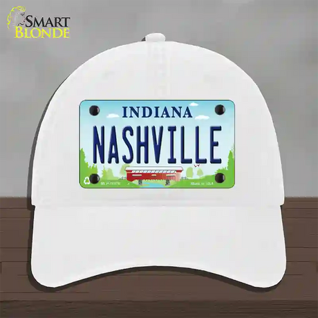 Nashville Indiana Novelty License Plate Hat Unconstructed Cotton / White