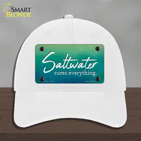 Saltwater Cures Everything Novelty License Plate Hat Unconstructed Cotton / White