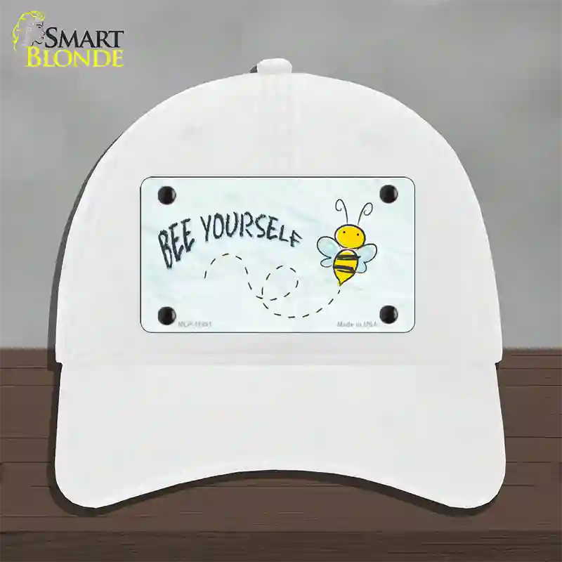 Bee Yourself Novelty License Plate Hat Unconstructed Cotton / White