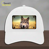 Wolf Novelty License Plate Hat Unconstructed Cotton / White