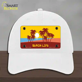 Beach Life Novelty License Plate Hat Unconstructed Cotton / White