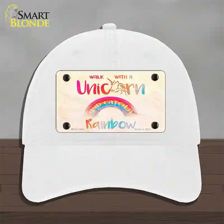 Walk with a Unicorn Novelty License Plate Hat Unconstructed Cotton / White