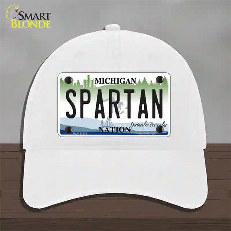 Michigan Spartan Novelty License Plate Hat Unconstructed Cotton / White