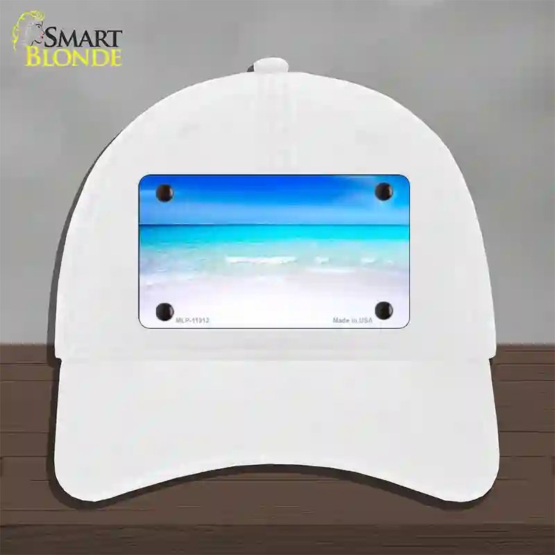 Beach Scene Novelty License Plate Hat Unconstructed Cotton / White