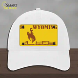 Wyoming Yellow Novelty License Plate Hat Unconstructed Cotton / White