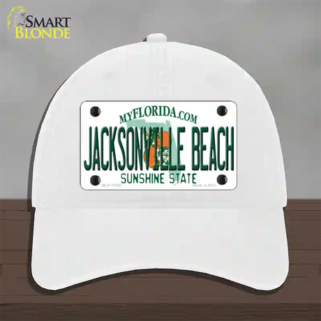 Florida Jacksonville Beach Novelty License Plate Hat Unconstructed Cotton / White