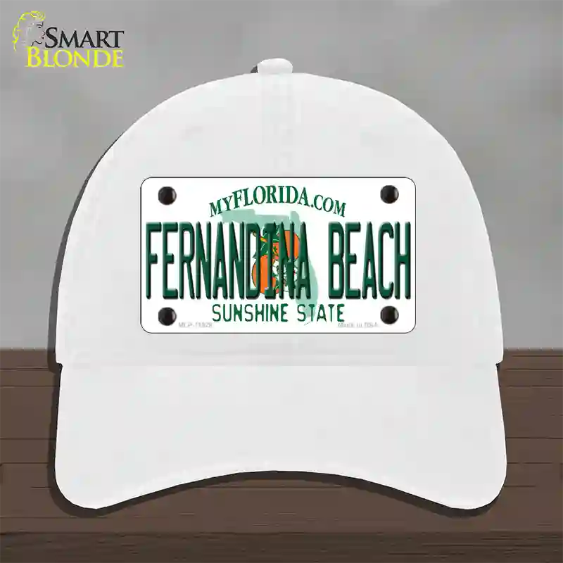 Florida Fernandina Beach Novelty License Plate Hat Unconstructed Cotton / White