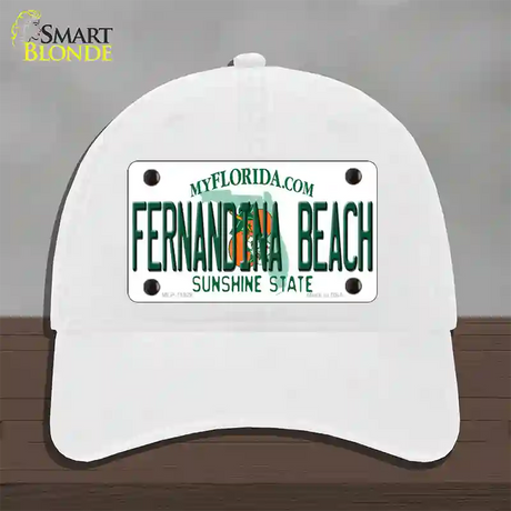 Florida Fernandina Beach Novelty License Plate Hat Unconstructed Cotton / White