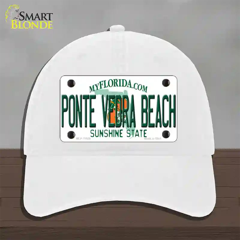 Florida Ponte Vedra Beach Novelty License Plate Hat Unconstructed Cotton / White