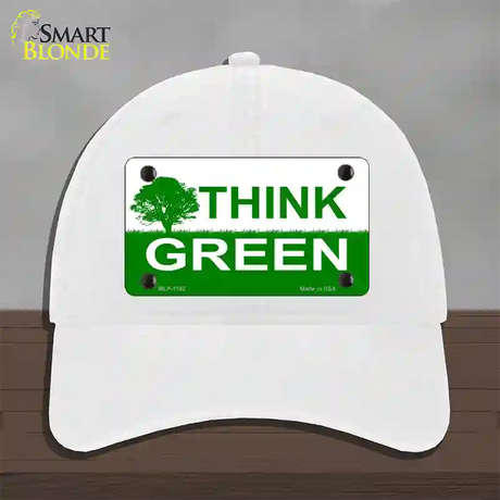 Think Green Novelty License Plate Hat Unconstructed Cotton / White